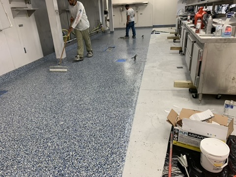 Flake epoxy floor in a commercial kitchen in Naples, FL