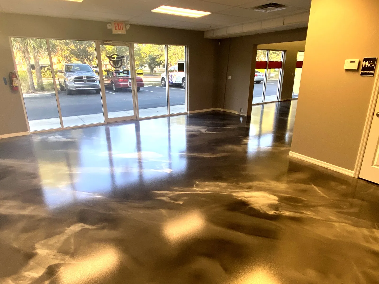Commercial interior with bronze metallic epoxy floor